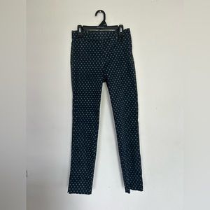 H&M Navy & White Geo Printed Work Pull On Cropped Pants W/Ankle Slit
